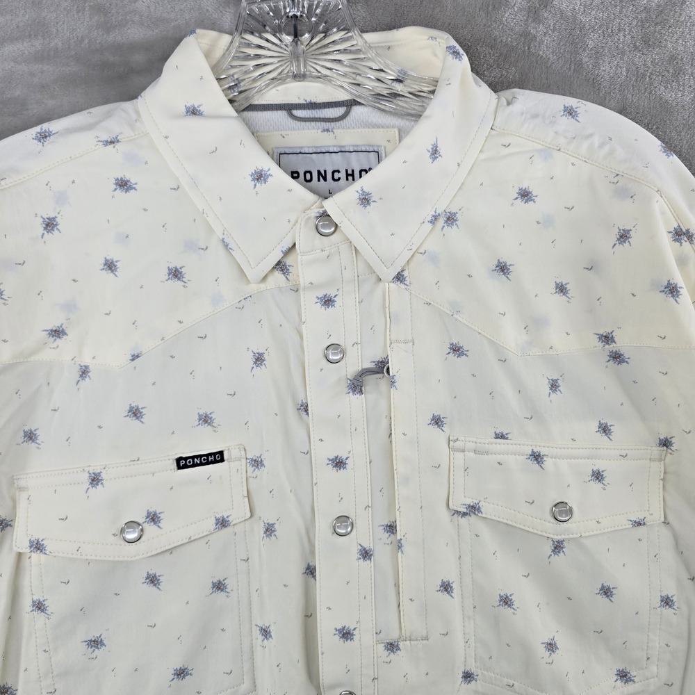 Poncho Shirt Mens Large Cream Floral Western Pearl Snap Regular Fit Long Sleeve